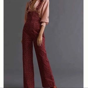 Anthropologie Pilcro Relaxed Floral Corduroy Overalls